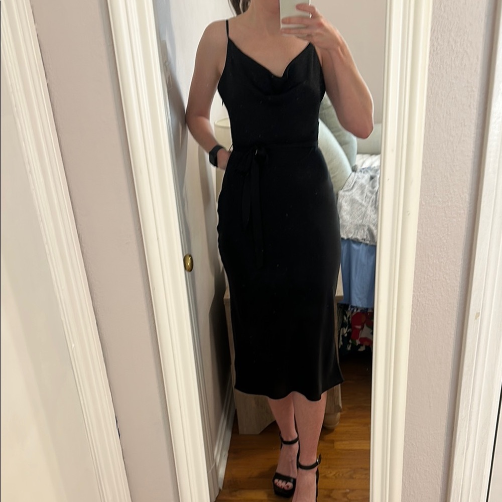 Greylin Black Cowl Neck Slip Dress Spaghetti Strap